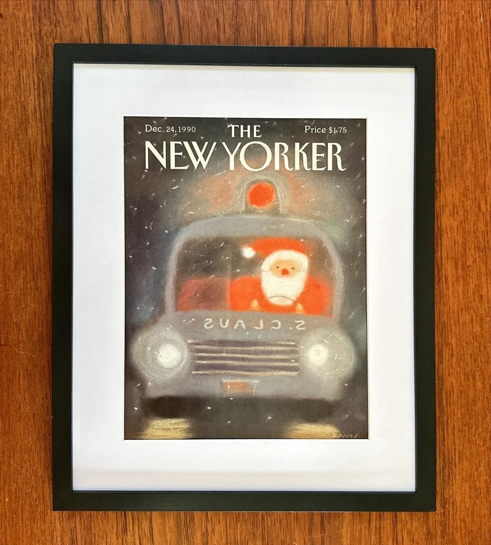 Framed 1990 The New Yorker Magazine Dec. 24 Cover Susan Davis Santa